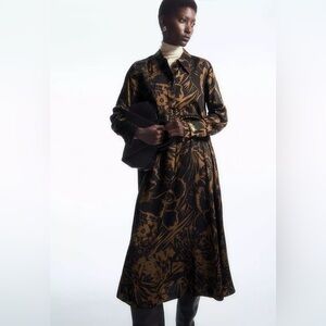 COS Women's Graphic Floral, Midi Printed Shirt-Dress - Black and Brown